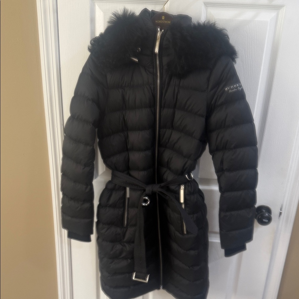 Burberry Black Puffer Coat with Fur Collar